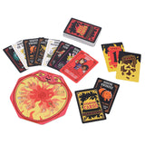 Collection of cards from a card game with colorful designs on a white background