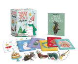 Merry Mix 'N Match Holiday Set featuring a colorful box, a green book, and various illustrated holiday cards and magnetic cutout pieces on a white background.