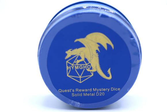 Blue dice container with gold dragon design and Hymgho logo on a white background