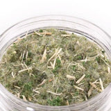 Moss and twigs in a clear glass jar on a white background