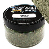 Container of 'Tundra' 4-in-1 scatter with black lid and green contents.