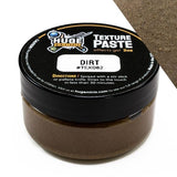 Jar of texture paste labeled 'Dirt' with black lid on a white background