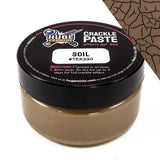 Jar of crackle paste with a black lid on a white background