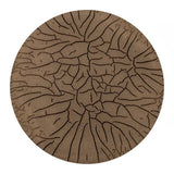 Round brown rug with a textured pattern on a white background