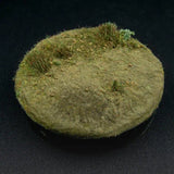 Round green textured surface with grass on a black background