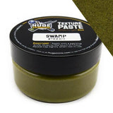 Jar of texture paste labeled 'Swamp' by Hugeminis on a white background.