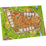 Board game map with detailed layout on a green background