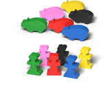 Colorful farm animal themed meeples cutters on a white background