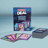 Monopoly Deal Netflix K'Pop Demon Hunters card game packaging and cards on a light blue background
