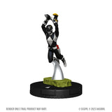 Black and white superhero figure on a green base with a white background
