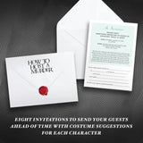 Invitations for a themed event with envelopes on a dark background