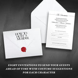 Invitation card with envelope and red seal on a dark background