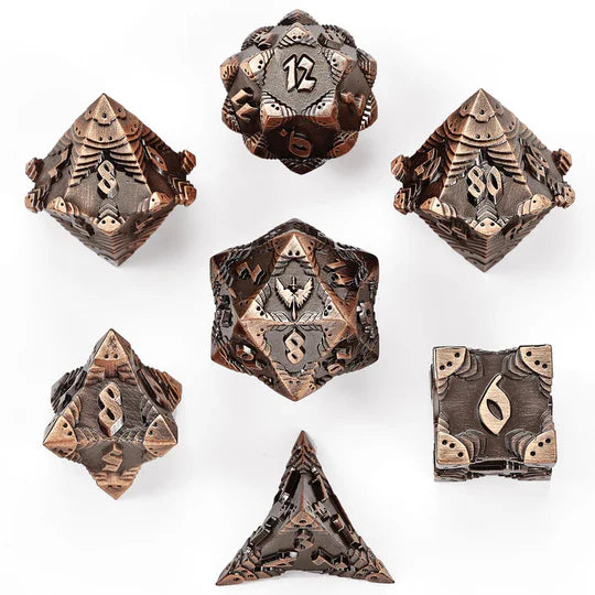 Hymgho Dice: Paladin Solid Metal Polyhedral Dice Set - Ancient Copper - 7D