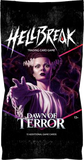 Trading card game pack for 'Hellbreak' with a character in a hooded robe and dark background.