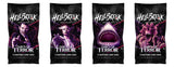 Four 'Hellbreak Dawn of Terror' game card packs arranged in a row.