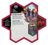 Hexagonal game card featuring Cobra Troopers with character illustration and game mechanics.