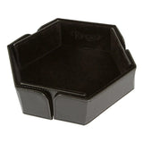 Black hexagonal tray with a brand logo on a white background