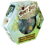 Hexagonal packaging of Honey Buzz deluxe components with a floral design.