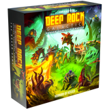 Board game box for 'Deep Rock Galactic' with colorful graphics and text.
