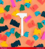 Colorful town blocks with a white block in the center on an orange background