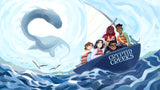 Cartoon illustration of a group of people in a boat with a creature in the water, titled 'Cryptid Creeks'.