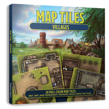 Map tiles packaging with village scene and map tiles displayed