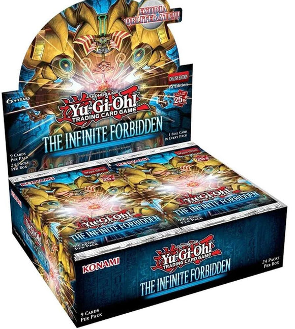 Yu-Gi-Oh! Trading Card Game packaging for 'The Infinite Forbidden' with Konami branding.