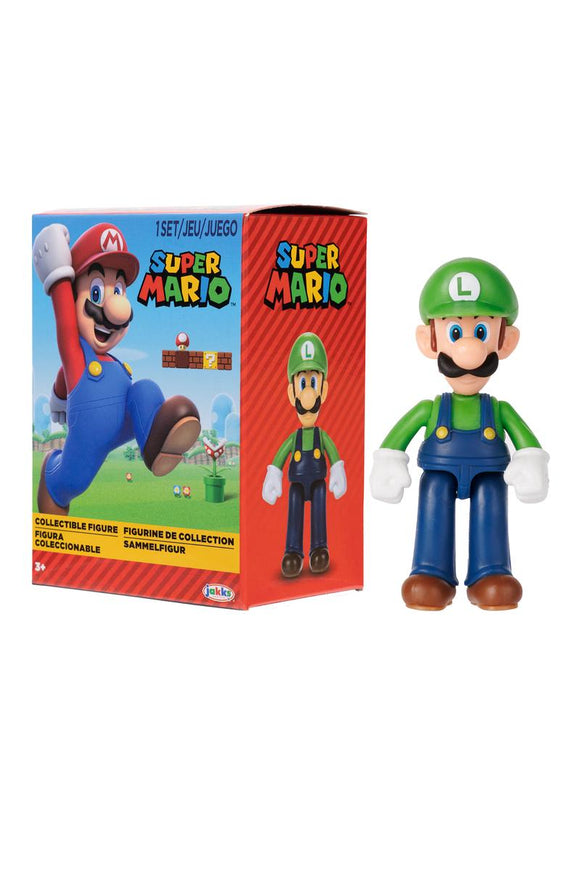 Super Mario Luigi figure with packaging on a white background