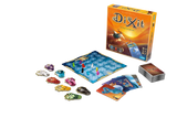 Dixit board game set with components and box on a white background