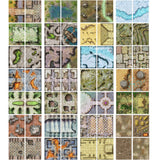Collection of various textured square tiles in different patterns and colors.