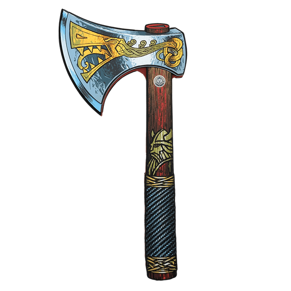 Decorative axe with a detailed design on a white background