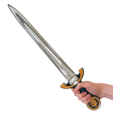 Sword held by a hand on a white background