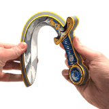 Decorative sheath with a sword inside, held by two hands on a transparent background