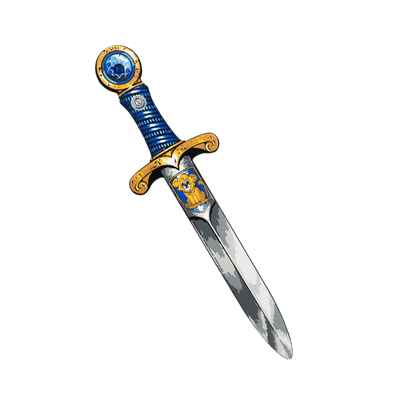 Decorative dagger with blue and gold handle on a transparent background