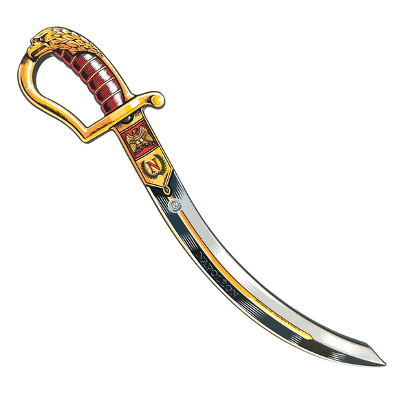 Decorative sword with gold handle and blade on a white background