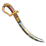 Decorative sword with gold handle and blade on a white background