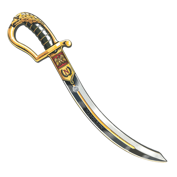 Decorative sword with gold and silver handle on a white background