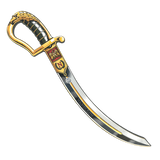 Decorative sword with gold and silver handle on a white background
