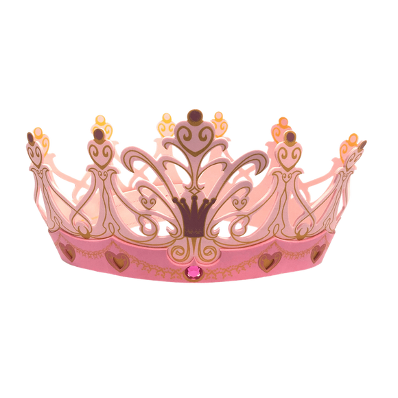 Pink princess tiara with gold accents on a white background