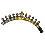 Decorative headband with gold and black design on a white background