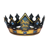 Decorative crown with lion emblem and gemstones on a white background