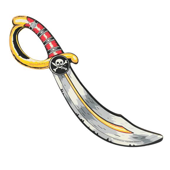 Pirate-themed sword with a skull and crossbones emblem on a transparent background