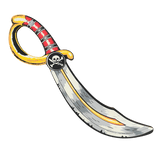 Pirate-themed sword with a skull and crossbones emblem on a transparent background