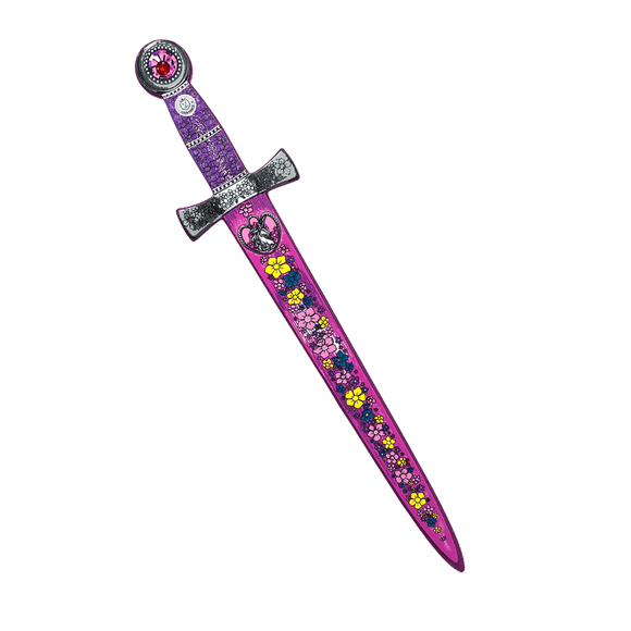 Decorative sword with floral design on a clear background