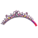 Decorative tiara with floral designs and a pink ribbon on a transparent background