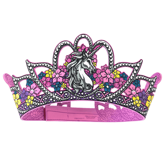 Pink tiara with unicorn design on a clear background