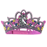 Pink tiara with unicorn design on a clear background