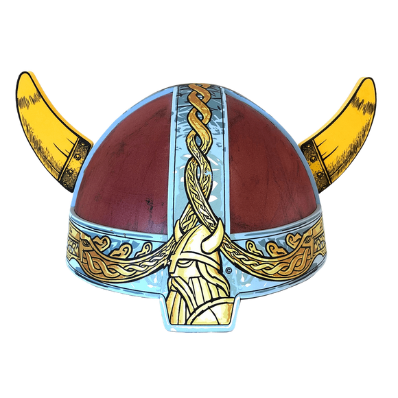 Viking helmet with yellow horns on a white background