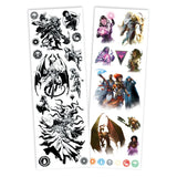 Two sheets of temporary tattoos featuring fantasy characters on a white background.