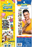 SpongeBob SquarePants tattoos packaging with a person wearing tattoos on a blue background